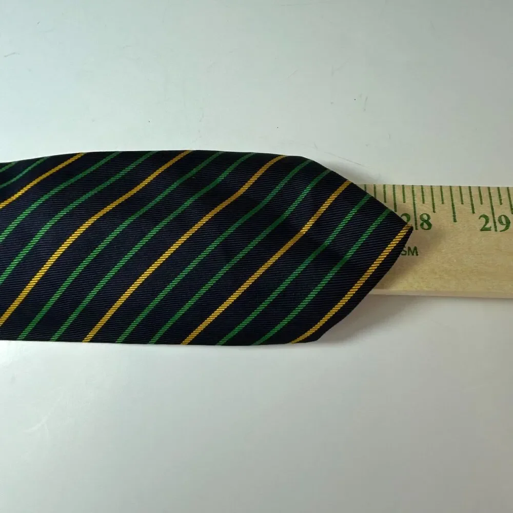 The Crawford Men's Navy Green Gold Diagonal Striped VTG 1960s Dakron/Silk Tie